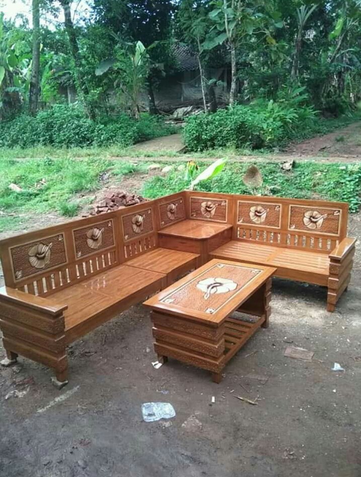 Kursi tamu sudut L kayu jati ukiran jepara